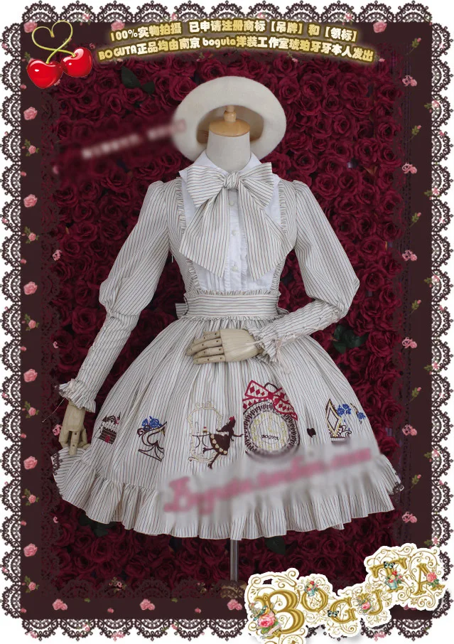 Здесь продается  Princess sweet lolita dress Vintage stripe big bowknot bow tie Alice tea Europe styple ball gown dress OP cosplay with a hat  Одежда и аксессуары