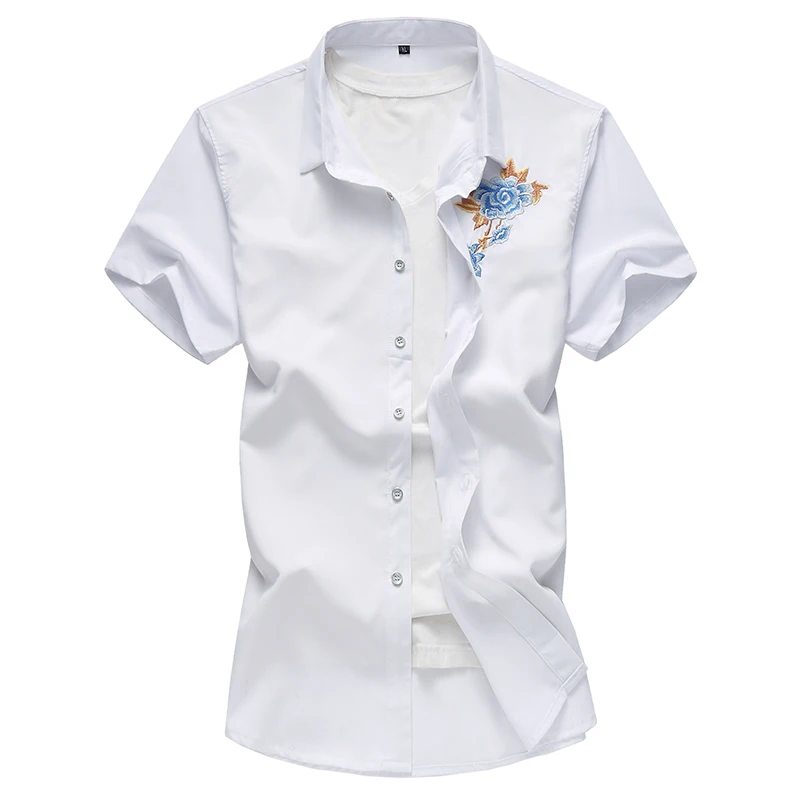 MOGU новые летние шорты рукавом мужские повседневные рубашки Цветочный принт 3 Цвета Удобная облегающая Мужская рубашка Высокое качество