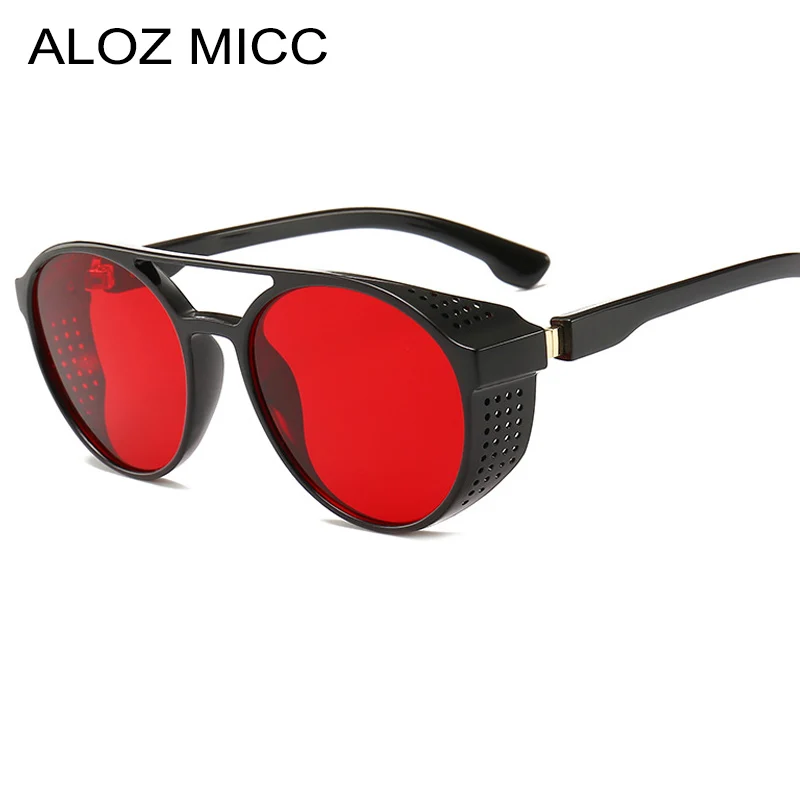 ALOZ MICC, новинка, Ретро стиль, стимпанк, солнцезащитные очки для женщин, фирменный дизайн, боковая сетка, круглые, в стиле панк, солнцезащитные очки для мужчин, красные, серые, линзы, UV400, Q393