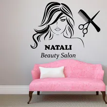 ФОТО girls beauty salon wall decal personalized name vinyl wall stickers interior removable hair spa haircut custom name logo diysy17