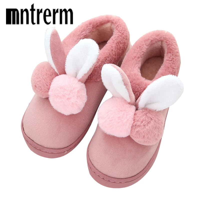 

Mntrerm Winter Plush Warm Women Slippers Lovely Rabbit Animal Prints Patchwork Thicken Flat Indoor Shoes New Lover Home Slippers