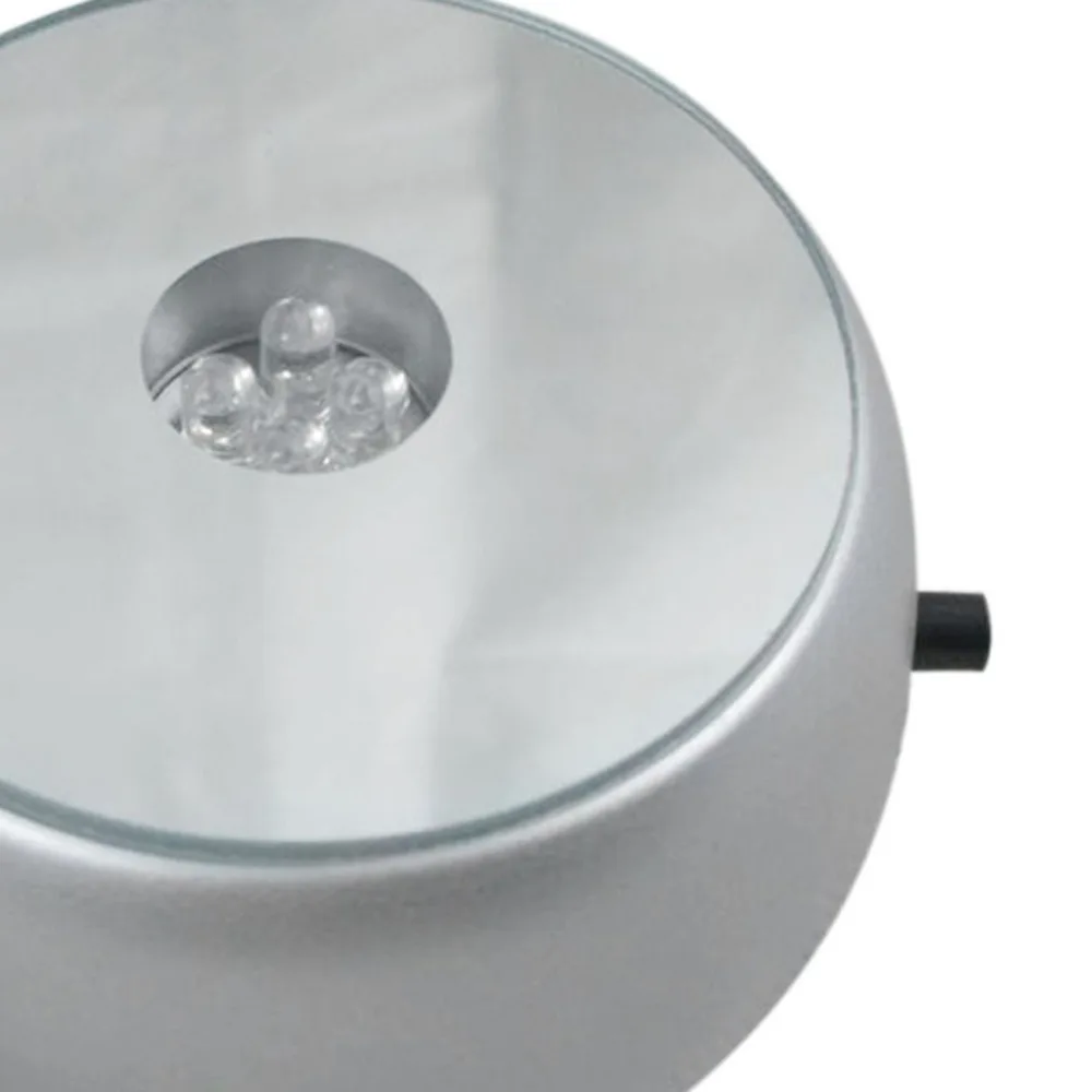 Gris redondo cristal 4 luz LED caja de música Base de caja de cristal caja de regalo decoración giratoria automática Base de caja de música con LED