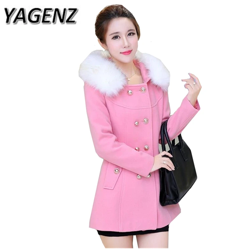 YAGENZ Women Winter Woolen Basic Coat Elegant Slim Fur