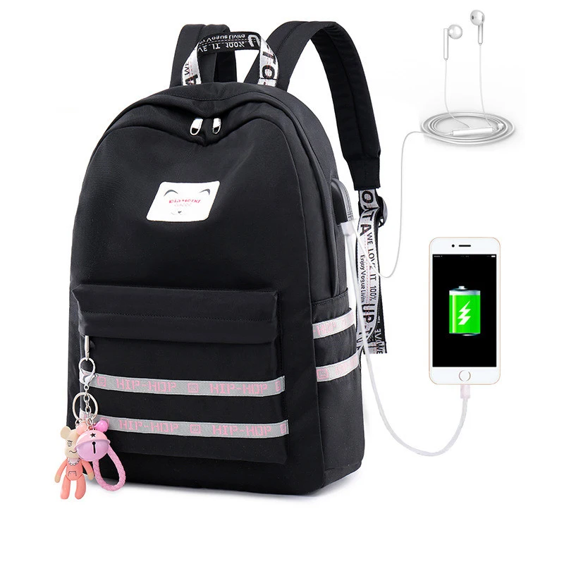 Водонепроницаемая дорожная сумка для женщин, внешний USB зарядка, женский рюкзак, Mochila Escolar, для девочек, рюкзак для ноутбука, школьный рюкзак для подростков - Цвет: black