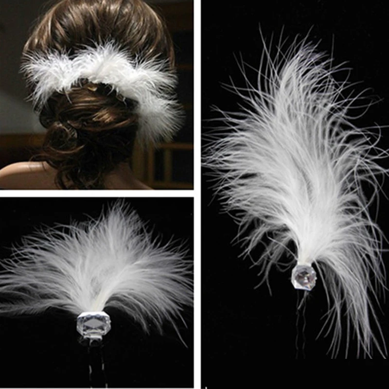 

12 PCS Fashion Feathered Headpieces Bride Bridesmaid Feather Hairpin Crystal Wedding Hair Pin Clip For Women Accessories
