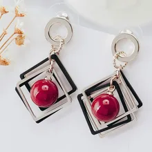 Классические геометрические металлические женские серьги-гвоздики, геометрические серьги-гвоздики с ромбовидным вишневым жемчугом, модные ювелирные изделия, Женские аксессуары