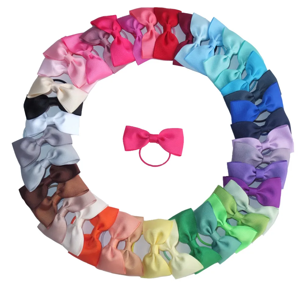 Wholesale 40 pcs 3 Inch Hair bow Elastic Hair bands Baby girls Classical bow Ponytail Holder tie elastic bands Bubble bows