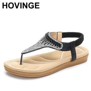 

HOVINGE Summer Women Casual Flats Sandals Shoes Woman Bohemia Rhinestone Flip flop String Bead Sexy Gladiator Beach Sandals