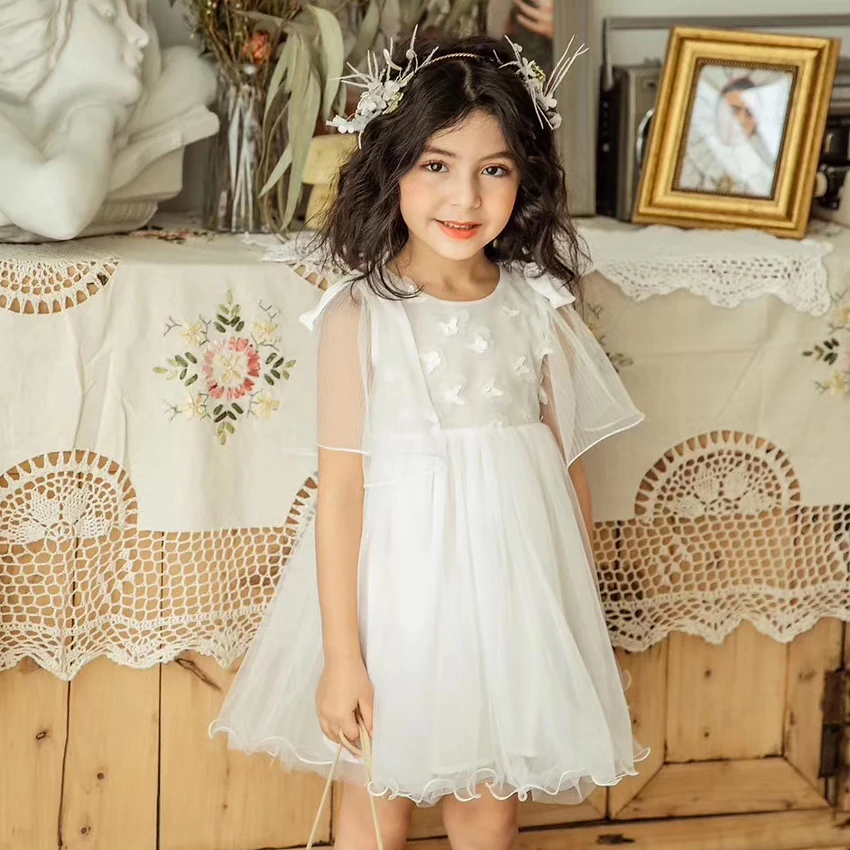 

6510 Butterfly Embroidery Tutu Princess Baby Girl Dress 2019Summer Wedding Party Kid Dress For Girl Wholesale baby girl clothes