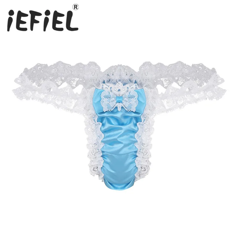 IEFiEL сексуальное мужское нижнее белье блестящие атласные гофрированные