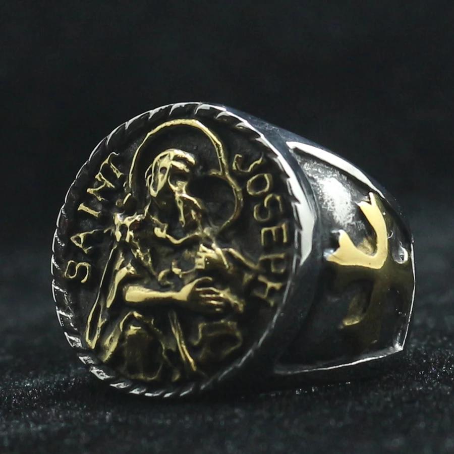 

Unisex 316L Stainless Steel St. Joseph Newest Silver Golden Silver Ring