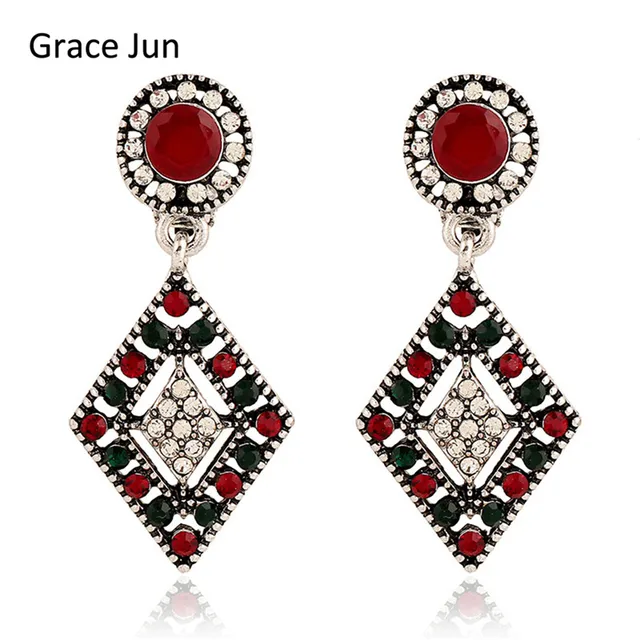 Grace Jun Vintage Style Multicolor Rhinestone Drop Clip On Earring Grace Jun Vintage Style Multicolor Rhinestone Drop Clip On Earring No Pierced For Women Fashion Square