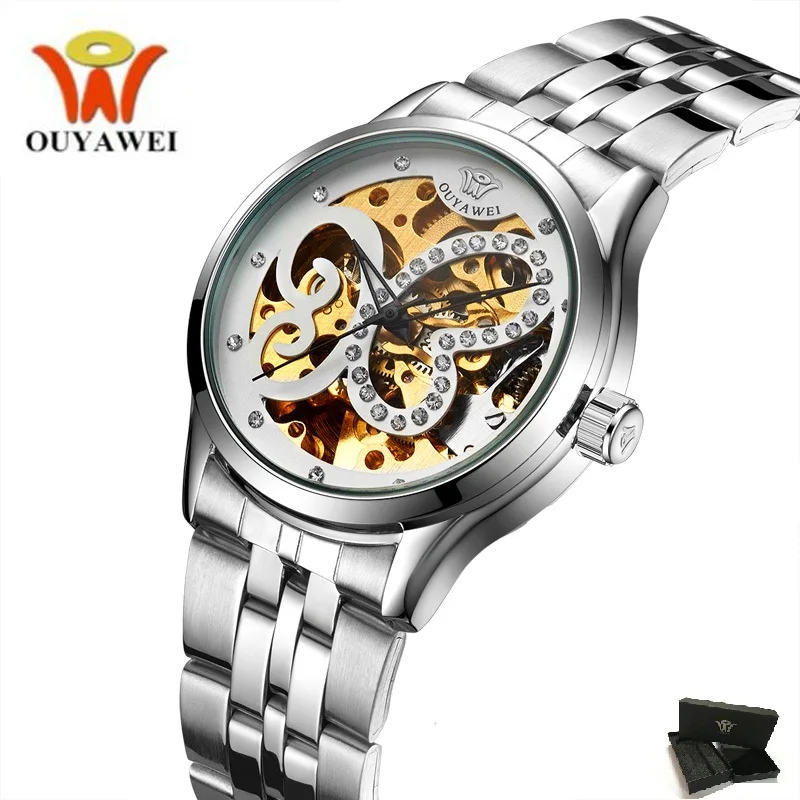 

OUYAWEI Luxury Butterfly Women Watches Stainless Steel Strap Waterproof Movement Hollow Skeleton Automatic Mechanical Watches