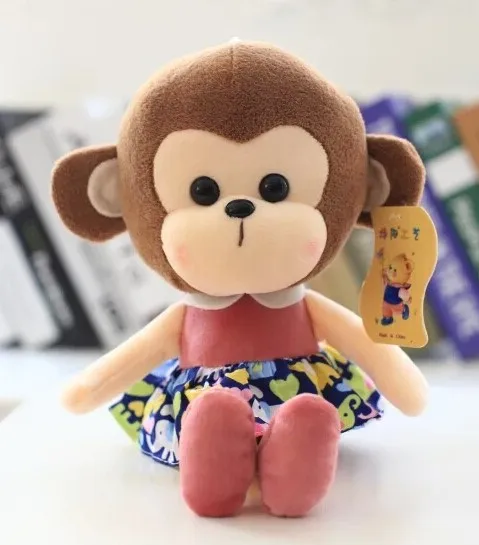 

1Pcs Height 30CM Sitting Little Cute Wearing Dress Monkey Dolls Soft Plush Toys Holiday Gifts Toys Free Shipping YZT0042-2