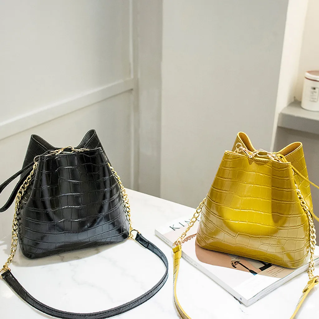 Crocodile Bucket Bag For Women Fashion Small Crossbody Bags Yellow Bags PU Leather Shoulder Bag Handbags and Purses