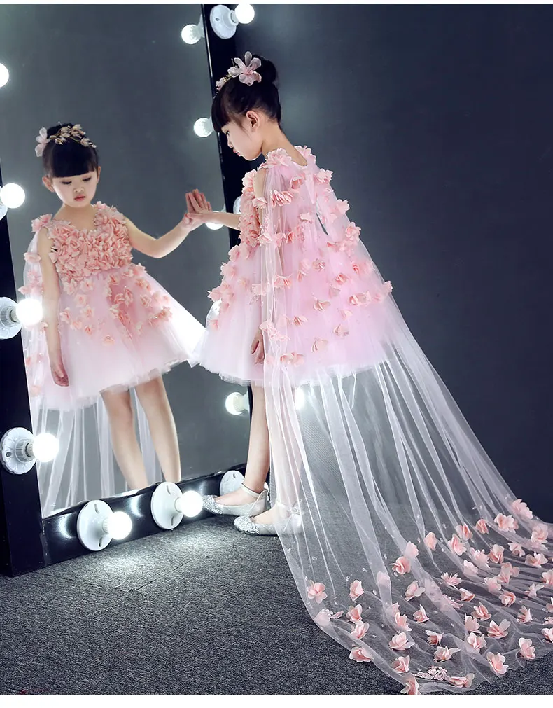 Glizt/длинные платья с цветочным узором для девочек; платья принцессы с аппликацией на день рождения и свадьбу; розовое фатиновое платье для первого причастия