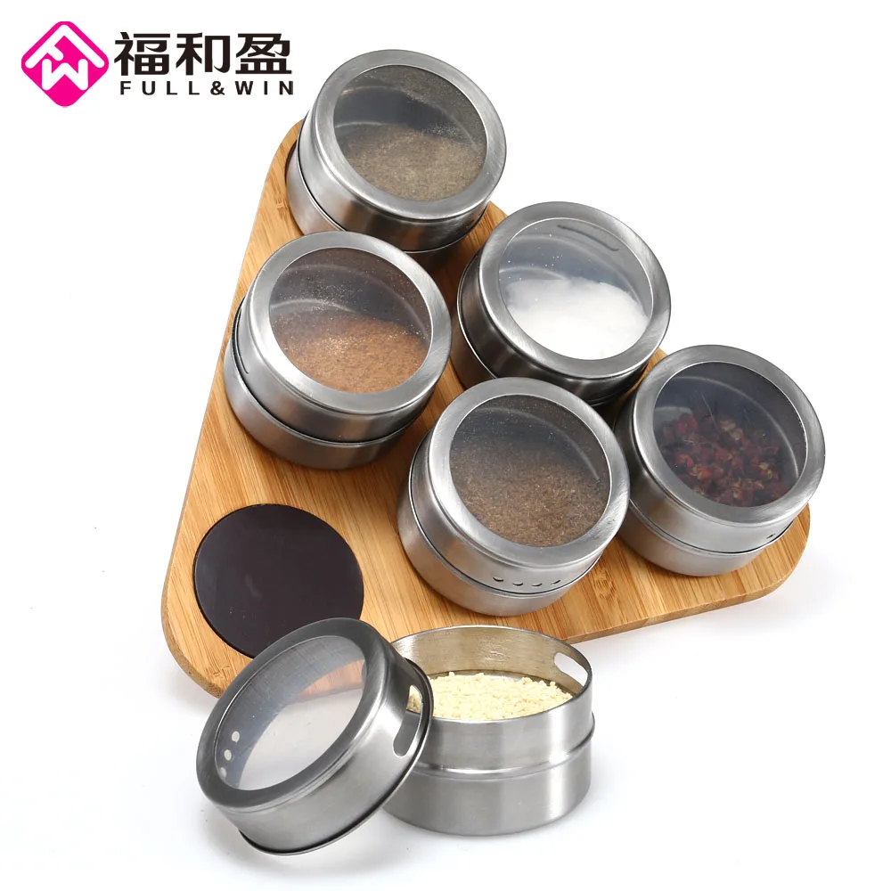 

6 Pieces Magnetic Stainless Steel Cruet Condiment Spice Jars Set Salt and Pepper Shakers Seasoning Sprays Cooking Barbeque Tool