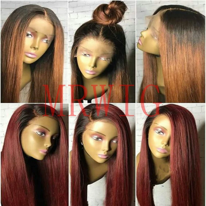 

MRWIG 1b#/bug &1b#/30# ombre middle part straight front synthetic lace wig like picture part 12-26in for african americans