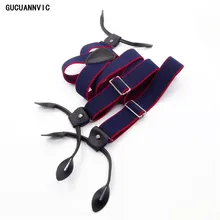 

High quality Dark blue red trim hanging suspenders new models Wide 3.0cm suspenders leather strap England style pants men braces