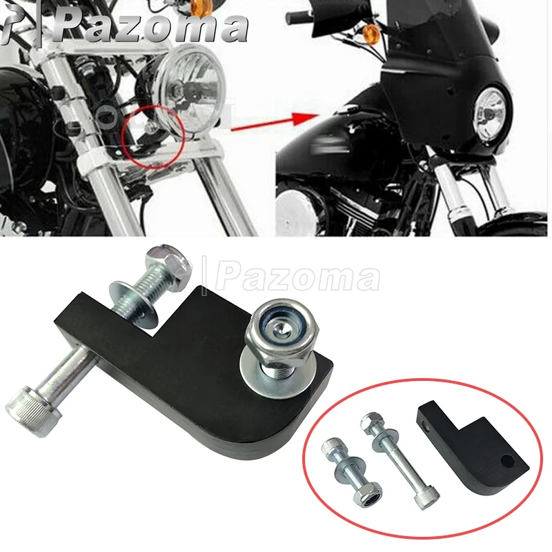 Black Aluminum Motorcycle Headlight Extension Mounting Block For Dyna Models | Compatible With 39mm & 49mm Forks - Relocation Bracket Kit