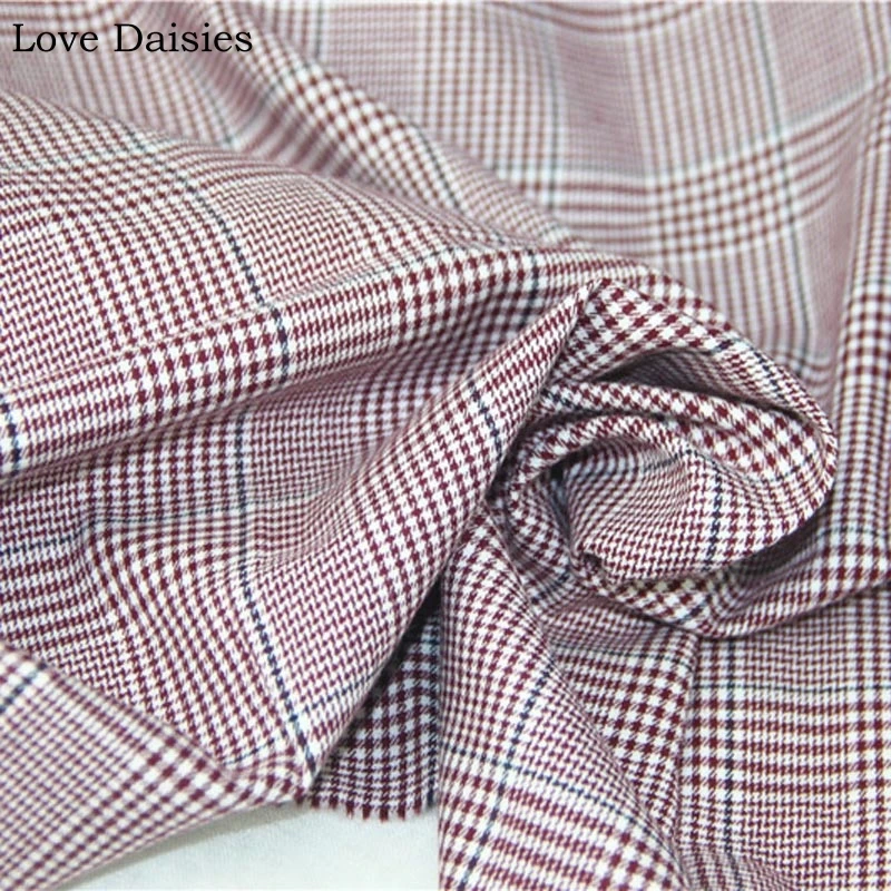 

100% Cotton Yarn Dyed DARK RED Big Lattice check Houndstooth Fabrics for DIY Summer Fashion Apparel Blouse Shirt Dress Tissue