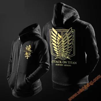 

Quality Attack on Titan Hoodie Zip Up Hooded Jackets Mens Boys Black Cosplay Costume Coat