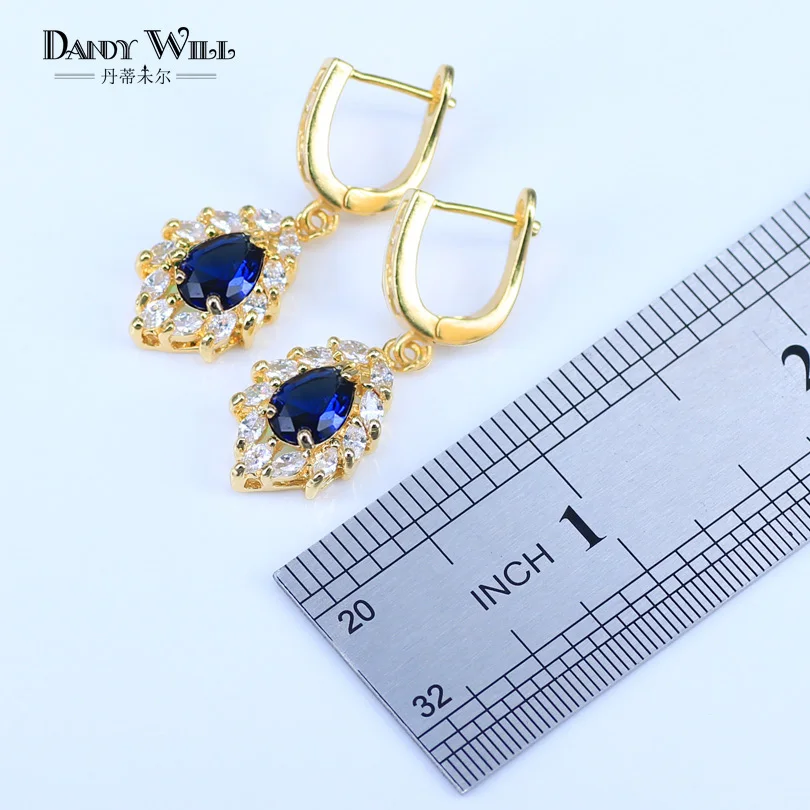 Простой стиль Дубай золотой цвет ювелирные изделия роскошный синий кубический цирконий ожерелье серьги браслет наборы вечерние набор украшений для женщин