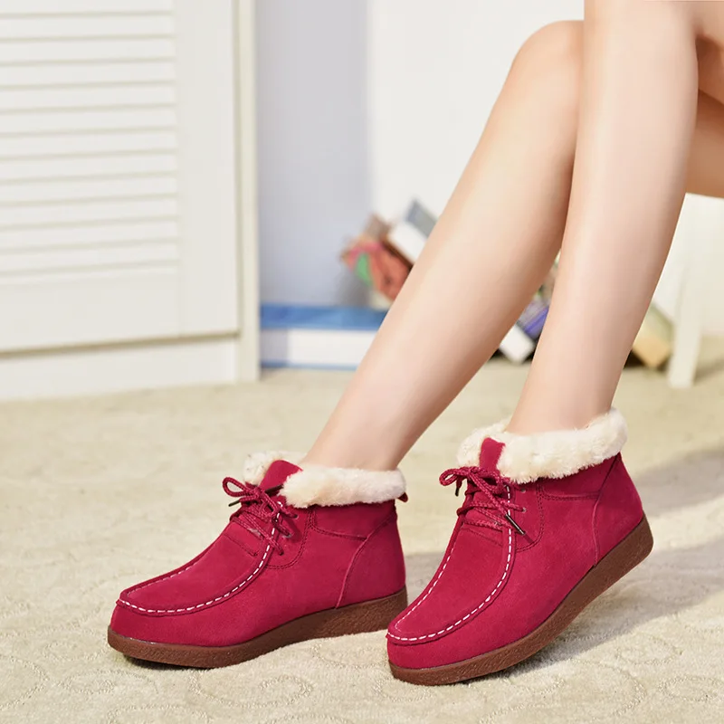

Plardin2019 Winter Women Ankle Boots Women Leather Suede Plush Warm Boots Motorcycle Boots Flat Antiskid shoes Snow Boots