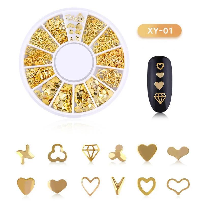 3D Полые Украшения для дизайна ногтей металлические геометрические золотые наконечники DIY Инструменты для дизайна ногтей модные декоративные наклейки для ногтей - Цвет: 1