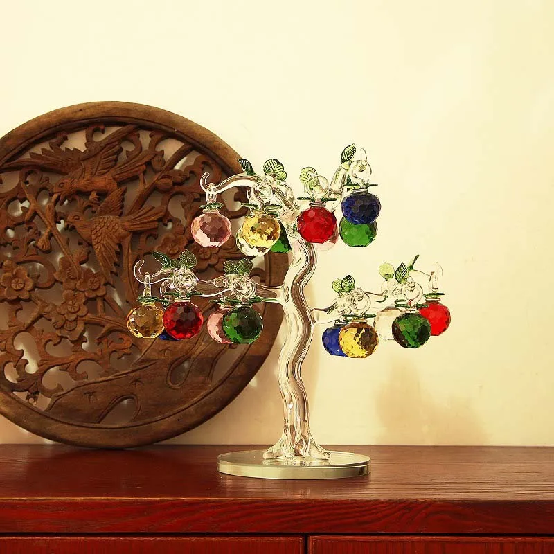 Kopen 1 stks Kerstmis Nieuwjaar Gift Crystal Glas Rainbow Apple Tree Fengshui Ambachten Modren Home Decor Kristallen Decoratieve Craft
