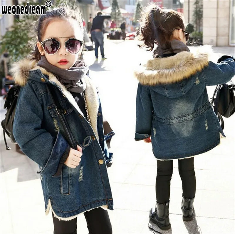 WEONEDREAM/ г. Новая зимняя детская джинсовая куртка для девочек Детская плотная Вельветовая куртка длинное теплое пальто для холодной зимы