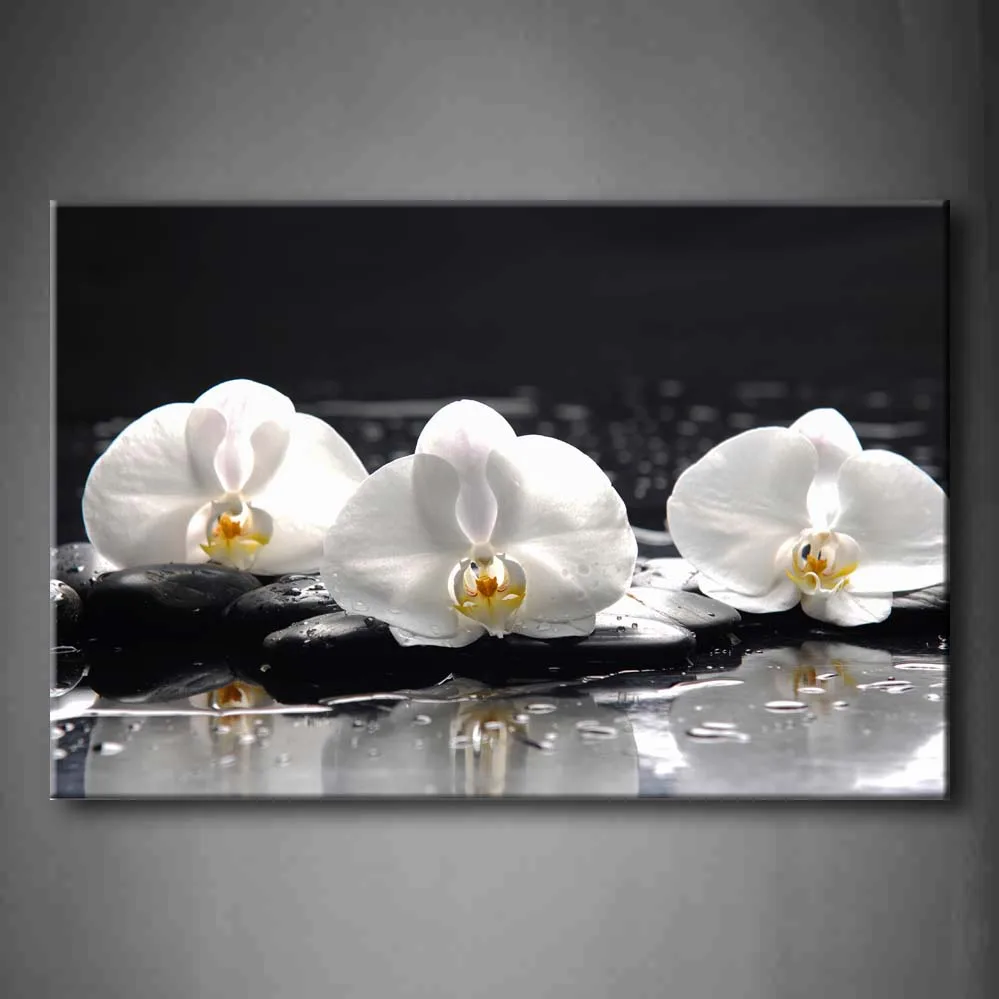 

Framed Wall Art Pictures Spa Orchid Stones Canvas Print Artwork Flower Modern Posters With Wooden Frames For Living Room