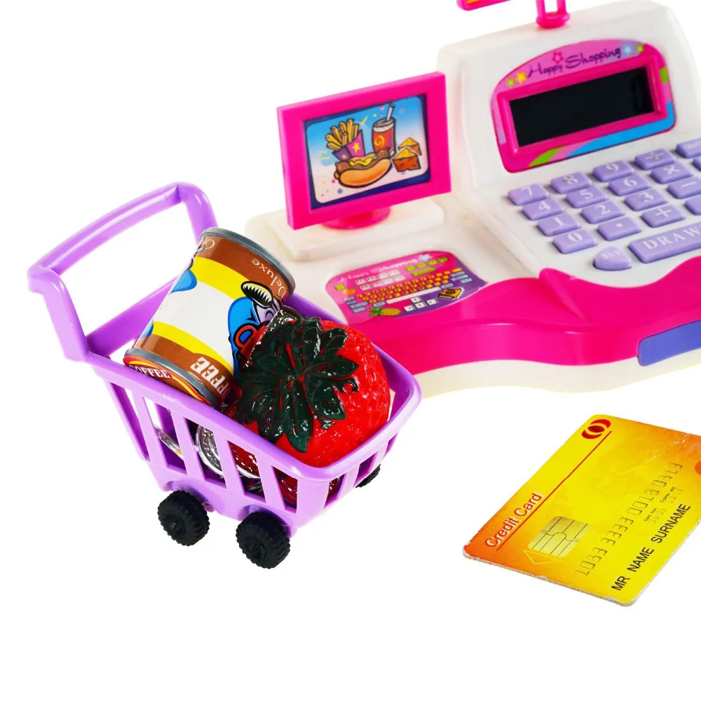 Дети ролевые игры Shopping игрушка электронный супермаркет кассовый аппарат со звуком миниатюрная корзина товары Развивающие игрушки для девочек