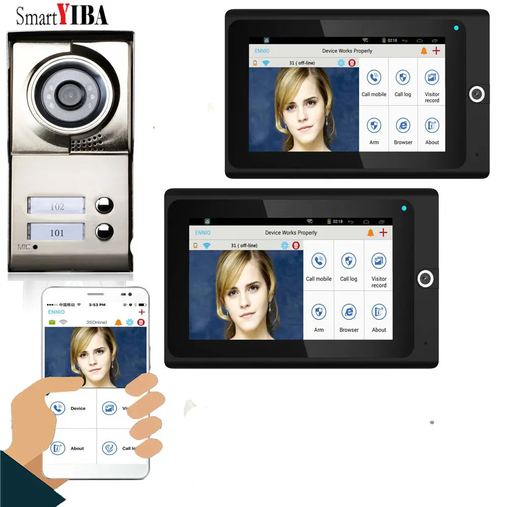 

SmartYIBA 7" Wired Wifi 2-3 Units Door Intercom 1000TVL 2-way Audio Video Doorbell Doorphone Multi Home Apartment Entry Kit