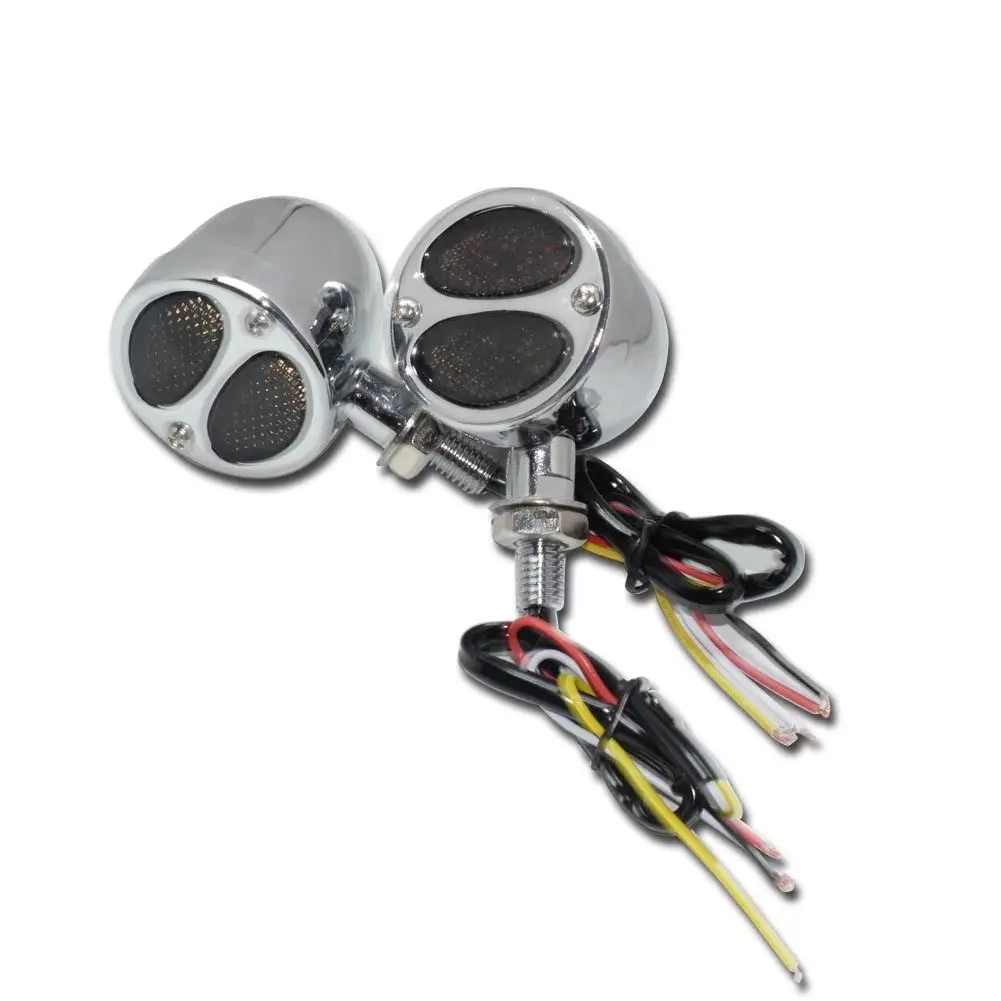 12V   Red+Yellow LED Motorcycle Bullet Turn Signal Running Brake Light Chrome