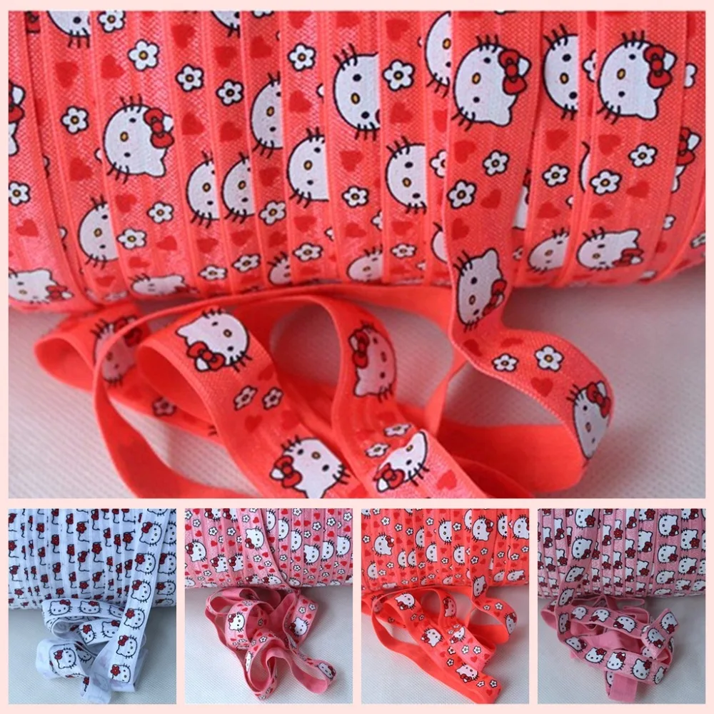 

4 Colors 5/8" Cute Cat FOE Fold Over Elastic