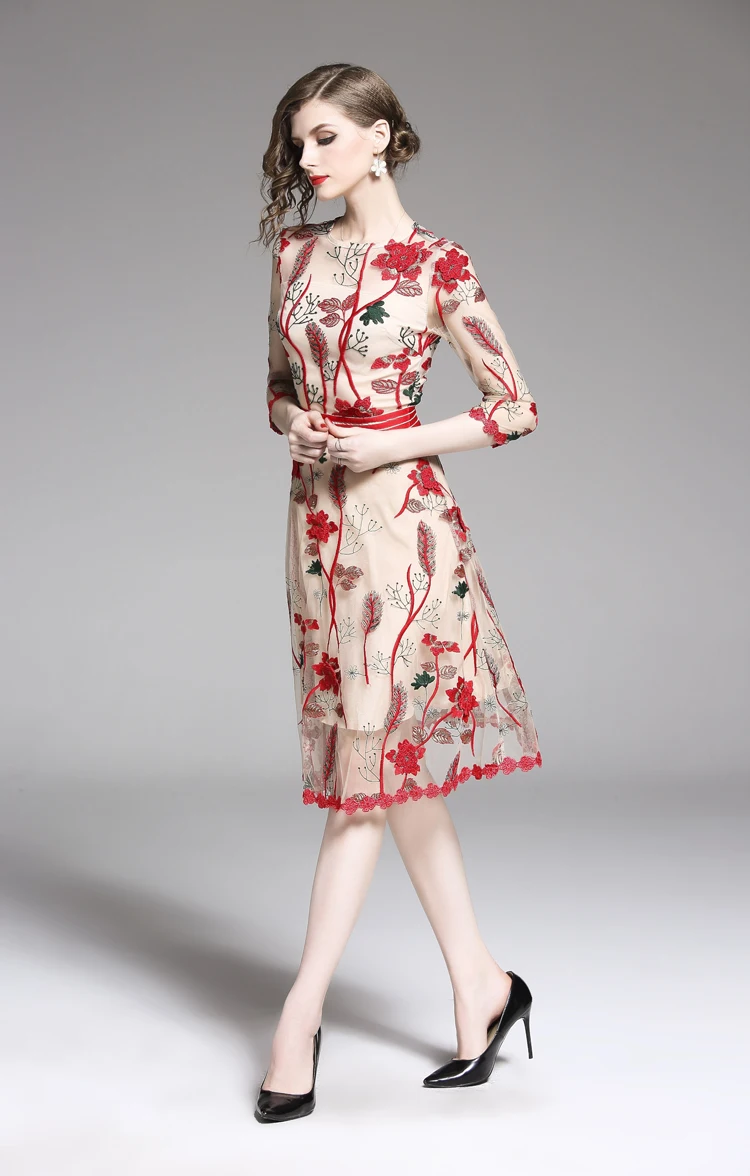 H han queen 2019 новые сетчатые кружевные платья женские повседневные трехмерные цветочные платья с вышивкой модные тонкие винтажные платья