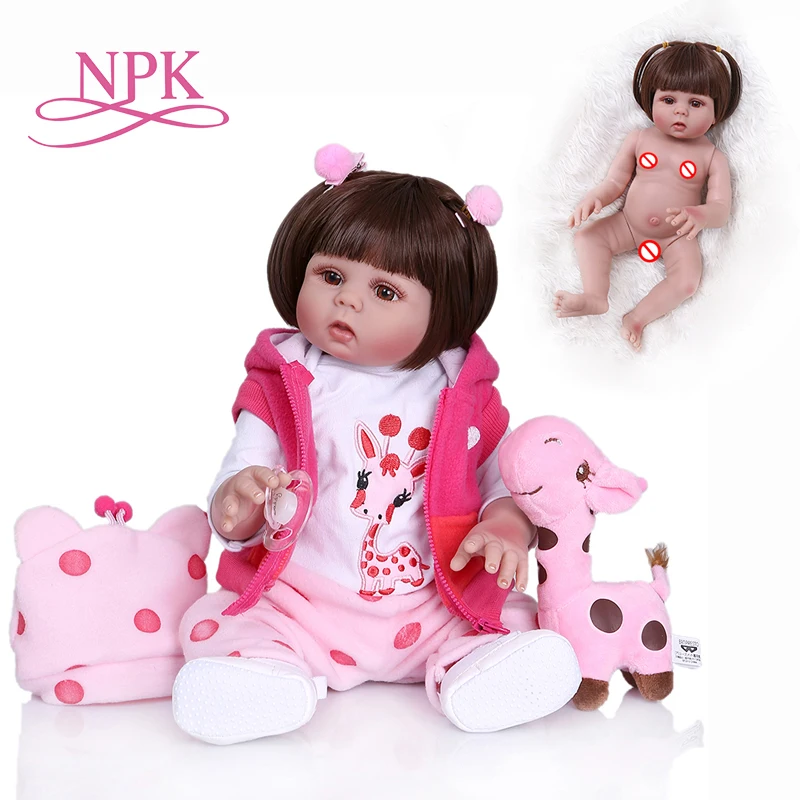 

NPK 48CM newborn bebe doll reborn doll baby girl in pink dress full body silicone realistic baby Bath toy Anatomically Correct