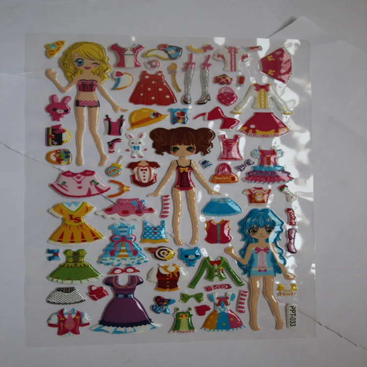 1pcs dress up girls 3D Stickers Kids Toys Cartoon Children girls dolls PVC Stickers Bubble Stickers toy WYQ (3)