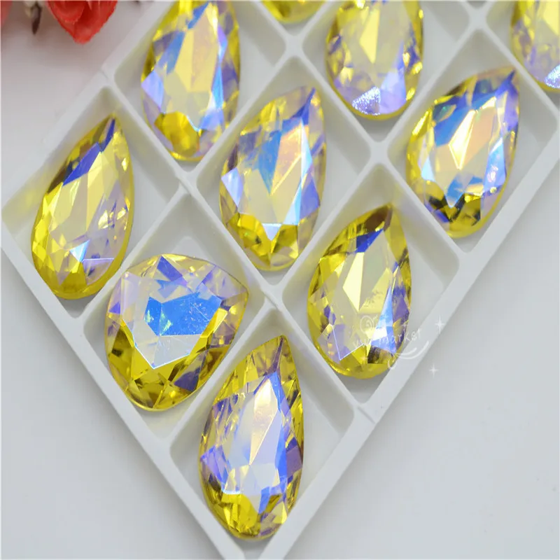 

lemon yellow AB TearDrop Glass Rhinestones Pear Strass Stone Jewelry making (13x18mm 20x30mm 18x25mm)