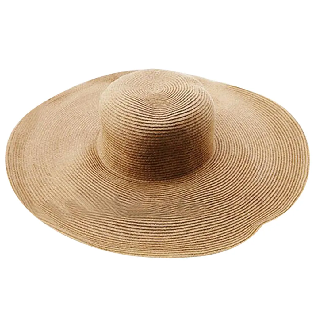Летние Женские однотонные большой край соломенная Солнцезащитная шляпа гибкие широкие поля шляпы пляжная кепка Chapeau Femme Mariage# BL5