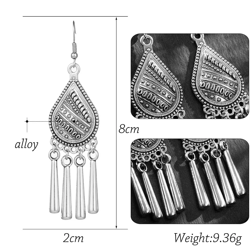 Индийские серьги-капли, женская бижутерия, этническая серебряная, в стиле бохо, цветные серьги для женщин, винтажные геометрические цветы, металлические серьги с кисточками