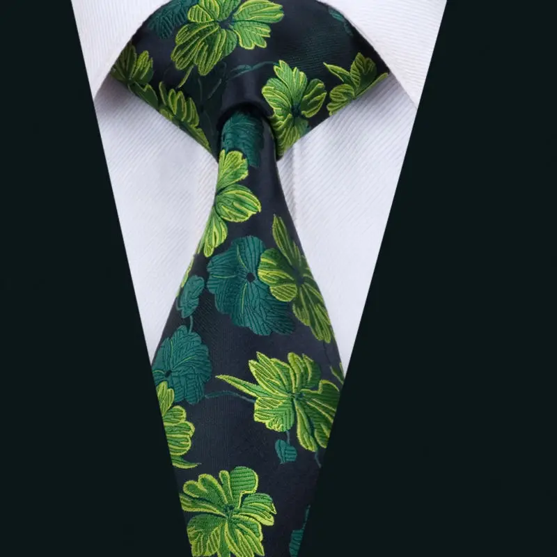 DH 1432 New Arrival Barry.Wang Fashion Men`s Tie Green Floral Necktie