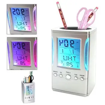 

Colorful LCD Display Electronic Digital Desk Table Calendar Thermometer Alarm Clock Pen Pencil Holder
