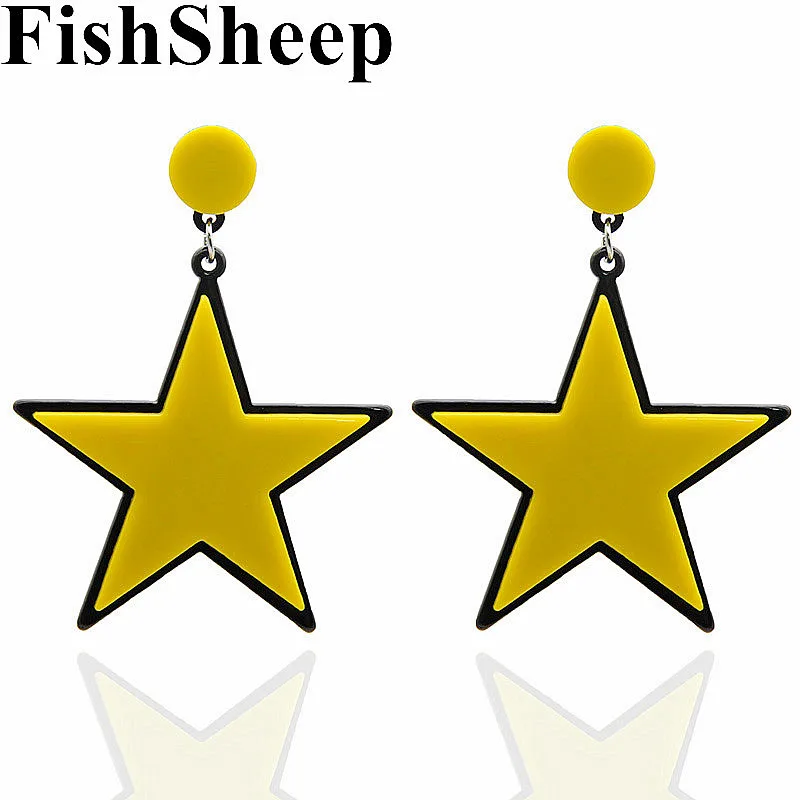 

FishSheep 2018 Statement Geometric Acrylic Star Earrings Punk Rock Resin Glitter Star Pendant Drop Earring For Women Jewelry