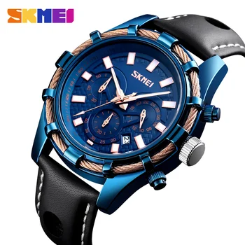 

Mens Watches Top Brand Luxury Men Casual Leather Waterproof Chronograph Men Sport Quartz Watch Clock Relogio Masculino SKMEI 201