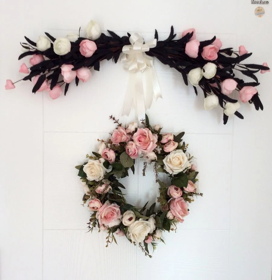 

Artificial flower Fake flower Rose garland Hanging ornament Door trim Heart-shaped decoration Wedding Home Decorations
