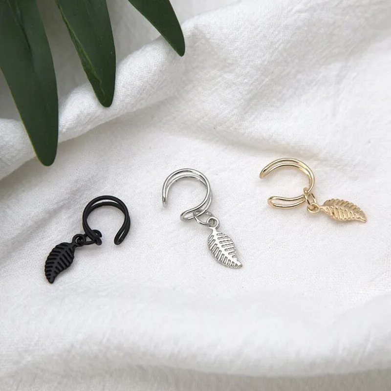 

Simple Design Gold Leaves Dangle Earrings For Women Metal Leaf U-shaped Earring Without Ear Holes Fashion Jewelry A697