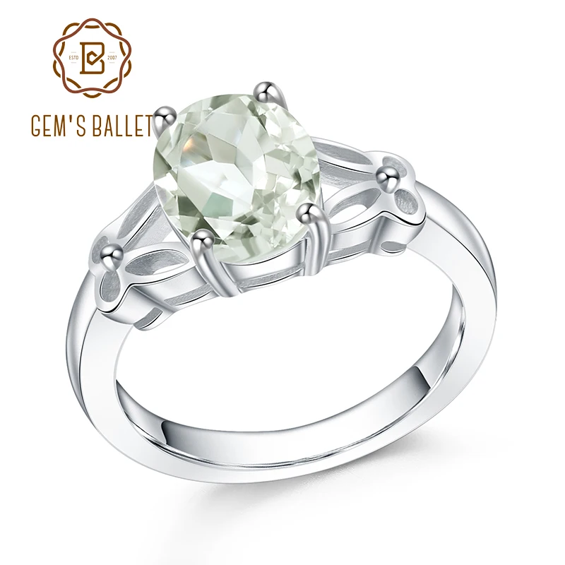 

GEM'S BALLET 925 Sterling Silver Engagement Ring 2.36Ct Natural Green Amethyst Gemstone Rings For Women Valentine's Day Jewelry