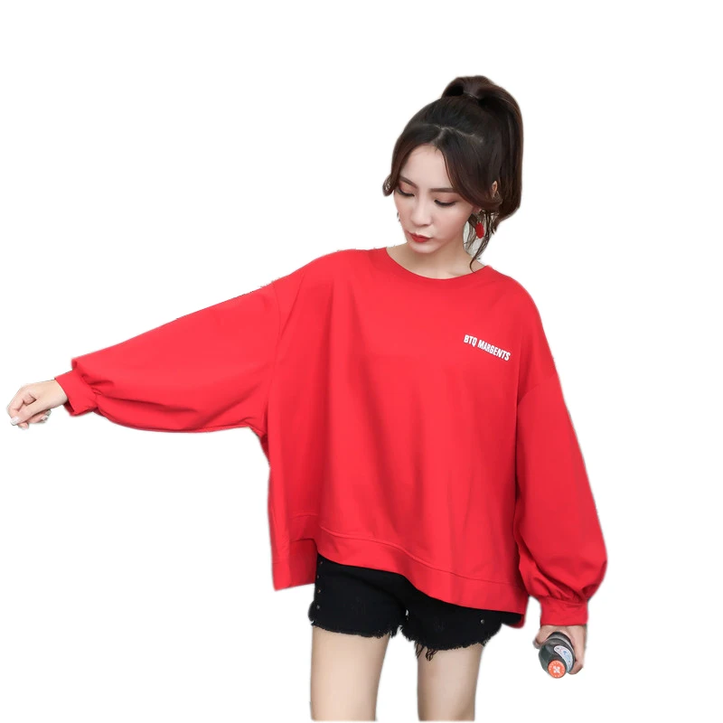 Autumn Women Letter Print Thin Hoodies Round Neck Puff